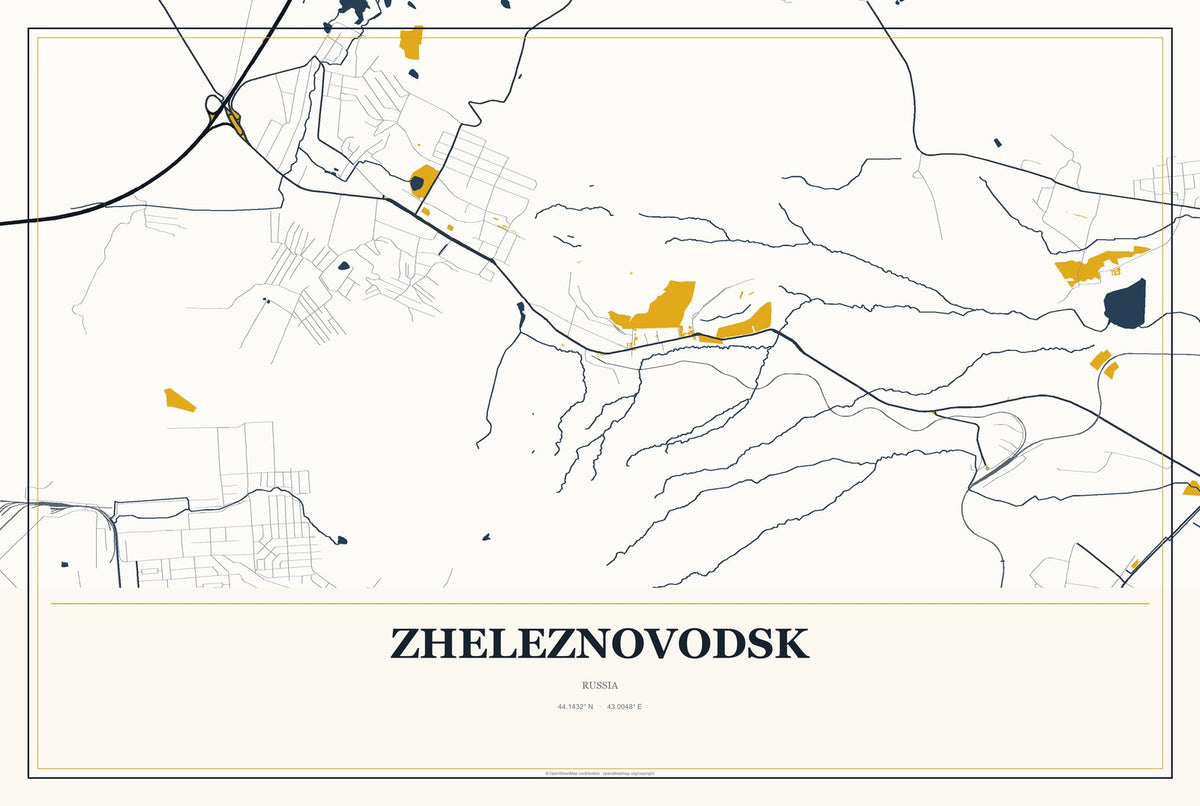 Zheleznovodsk, Russia City Map Aluminum Sign in Citrine Modern style