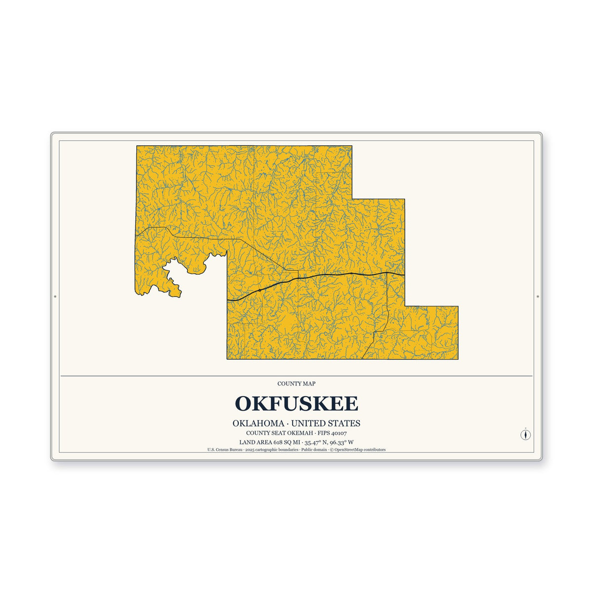 Okfuskee County, Oklahoma Map Aluminum Sign in Citrine Modern style