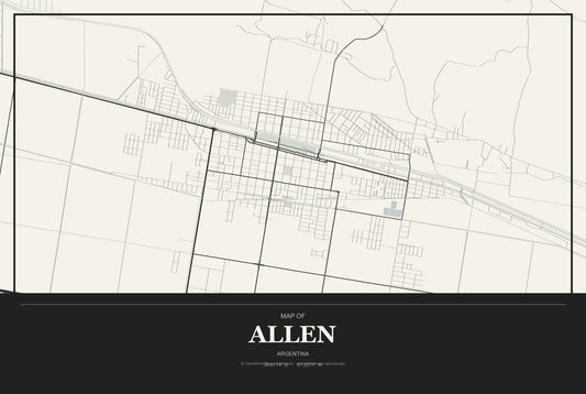 Allen, Argentina City Map Aluminum Sign in Museum Plaque style