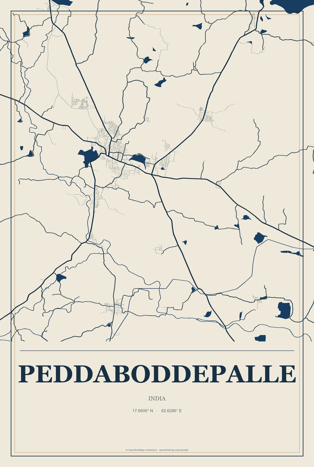 Peddaboddepalle, India City Map Aluminum Sign in Coastal Cutout style