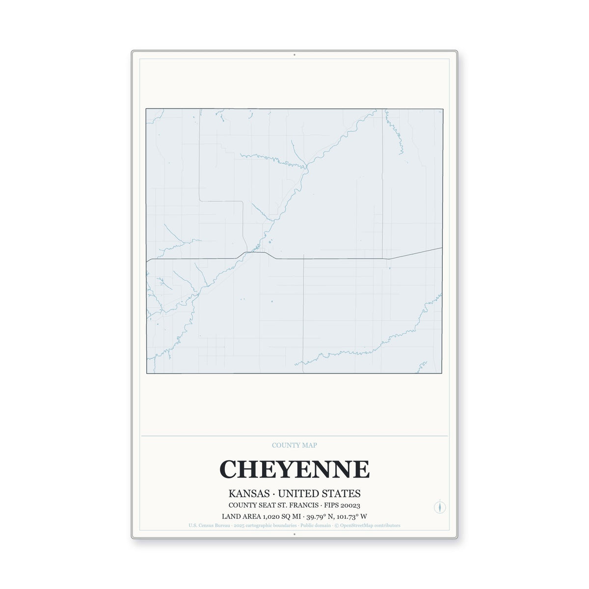Cheyenne County, Kansas Map Aluminum Sign in Gallery Air style