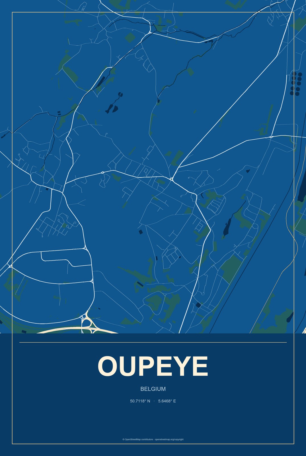 Oupeye, Belgium City Map Aluminum Sign in Harbor Cobalt style