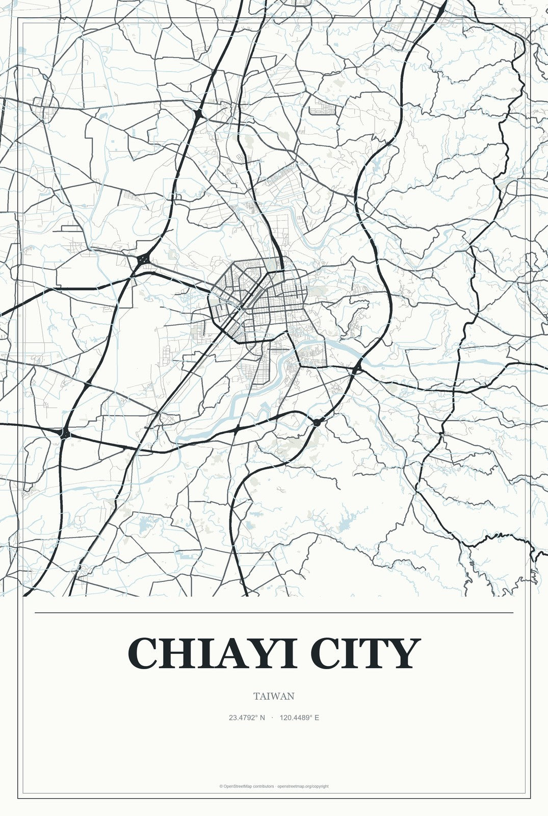 Chiayi City, Taiwan City Map Aluminum Sign in Gallery Air style