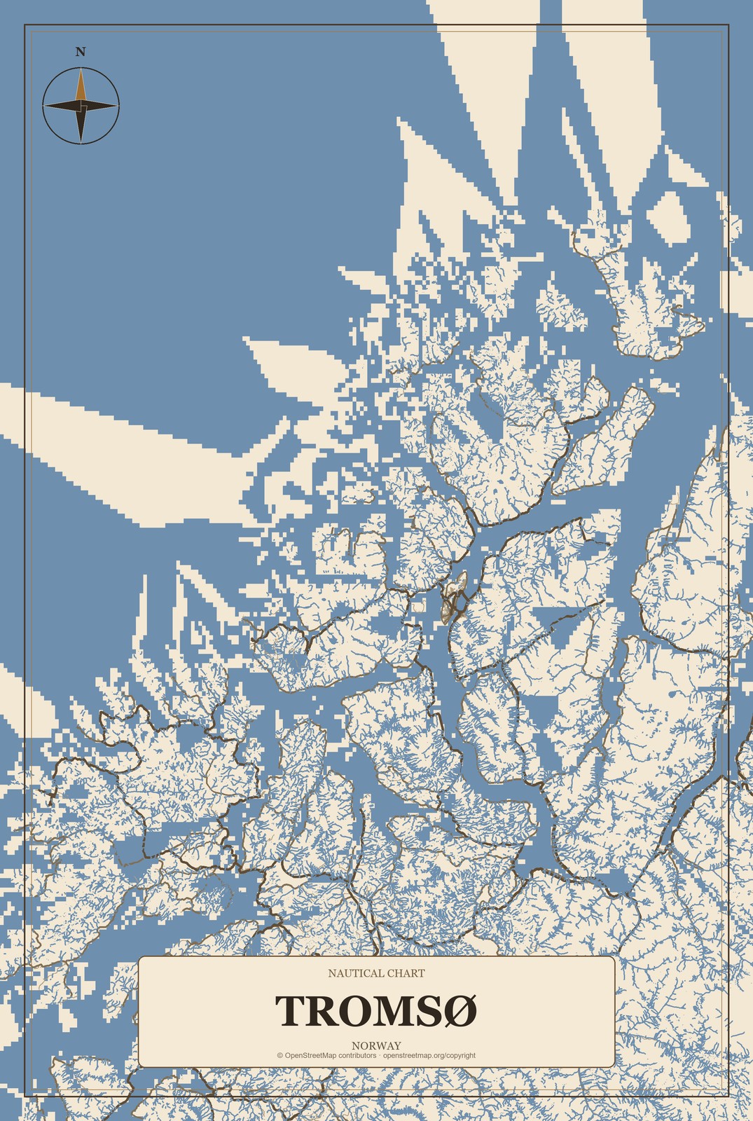 Tromsø, Norway City Map Aluminum Sign in Heritage Nautical style
