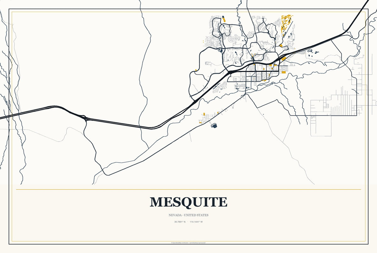 Mesquite, Nevada City Map Aluminum Sign in Citrine Modern style