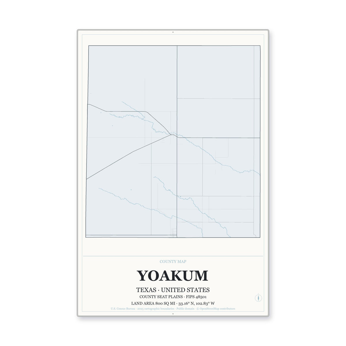 Yoakum County, Texas Map Aluminum Sign in Gallery Air style