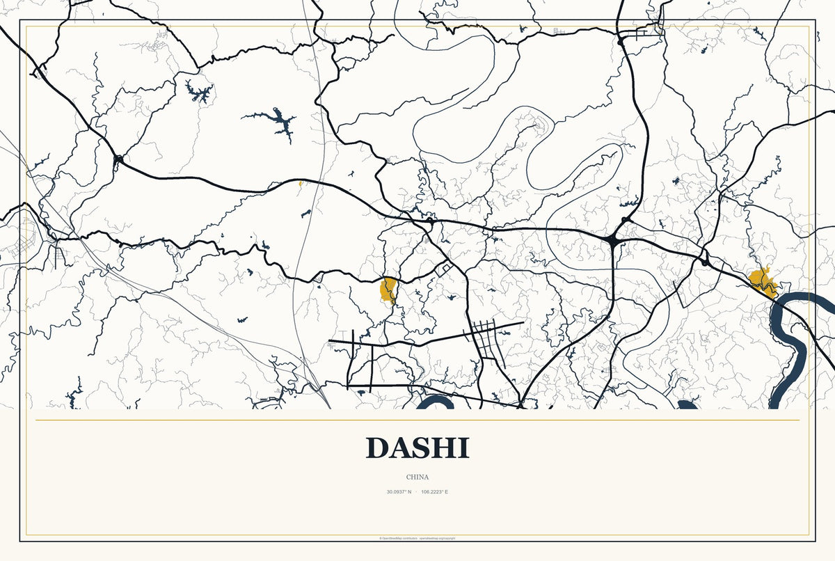 Dashi, Gansu, China City Map Aluminum Sign in Citrine Modern style