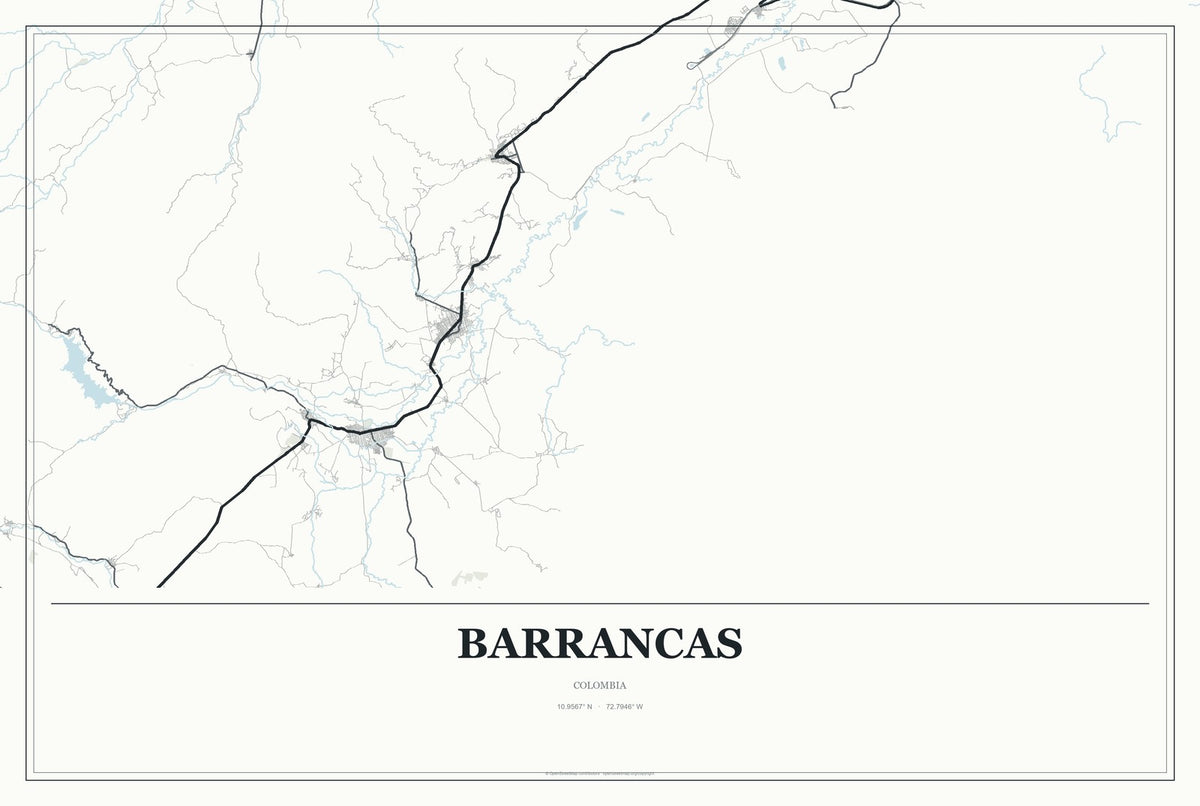 Barrancas, Colombia City Map Aluminum Sign in Gallery Air style