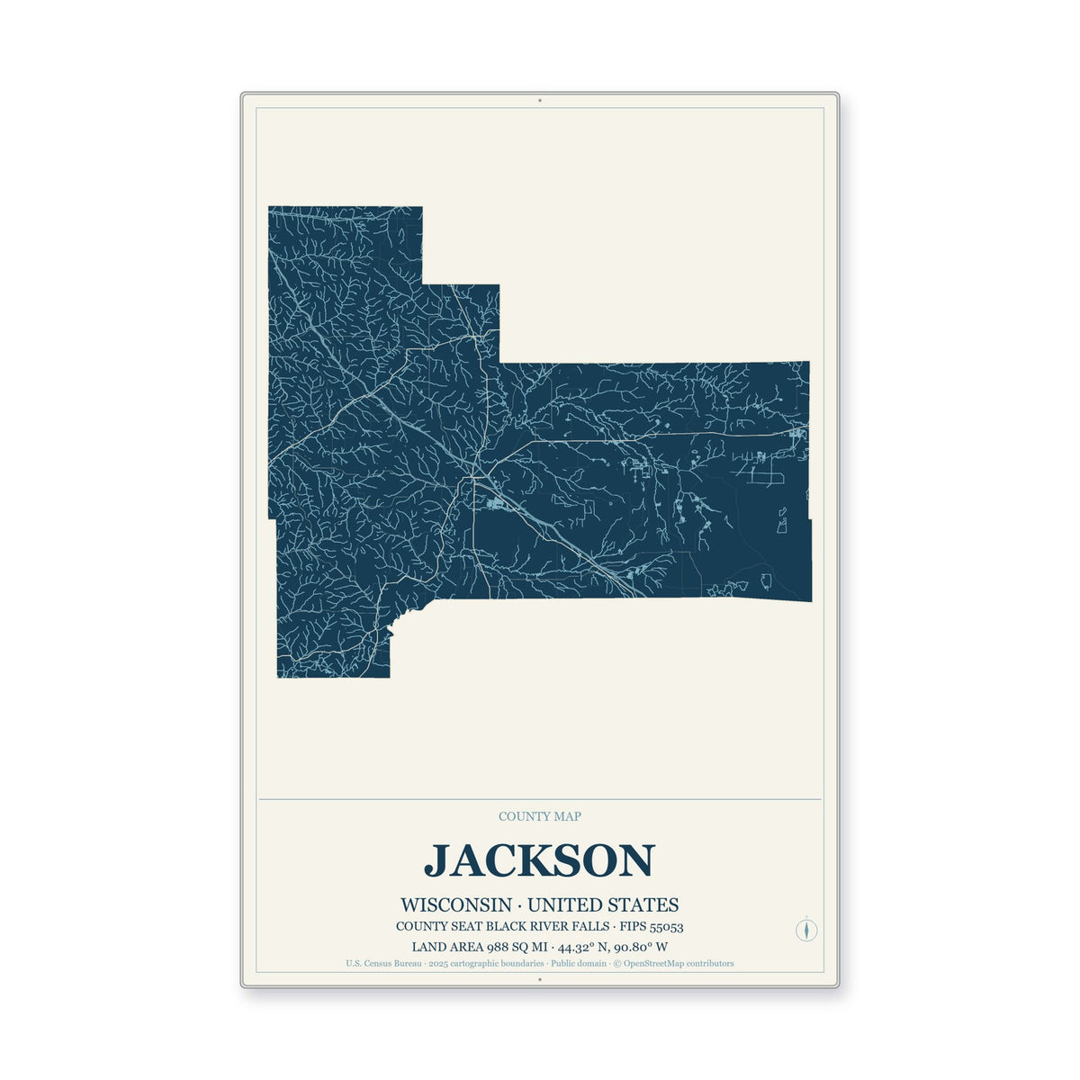 Jackson County, Wisconsin Map Aluminum Sign in Coastal Cutout style