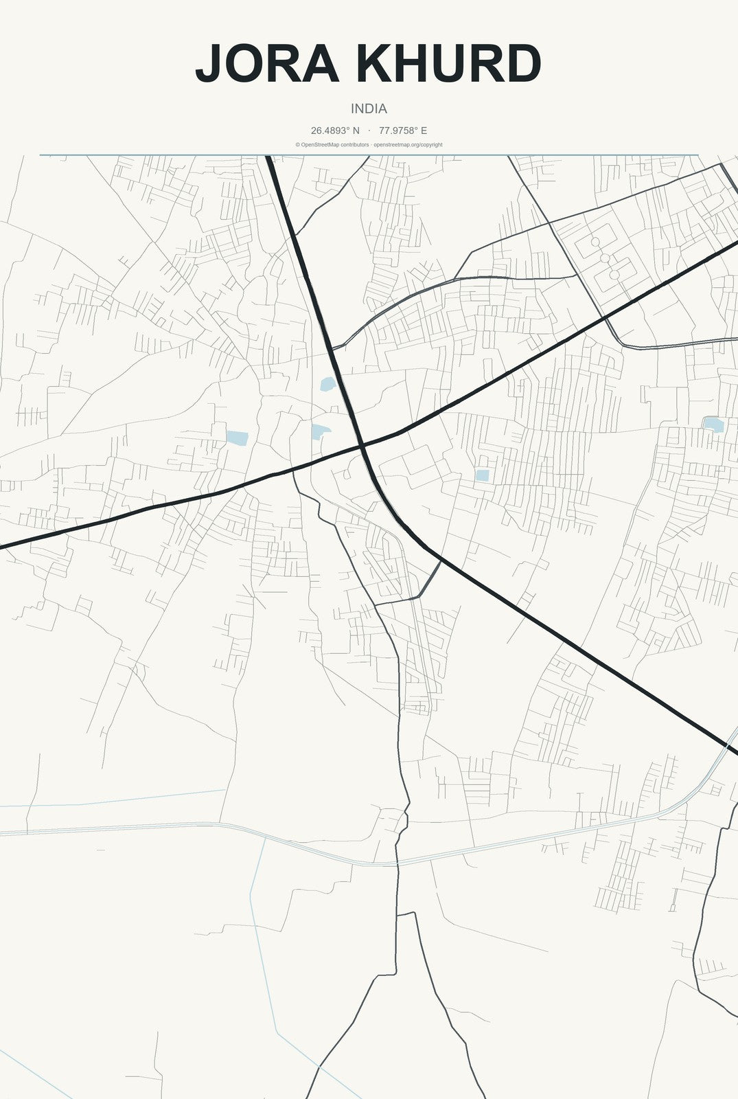 Jora Khurd, India City Map Aluminum Sign in Headline Atlas style