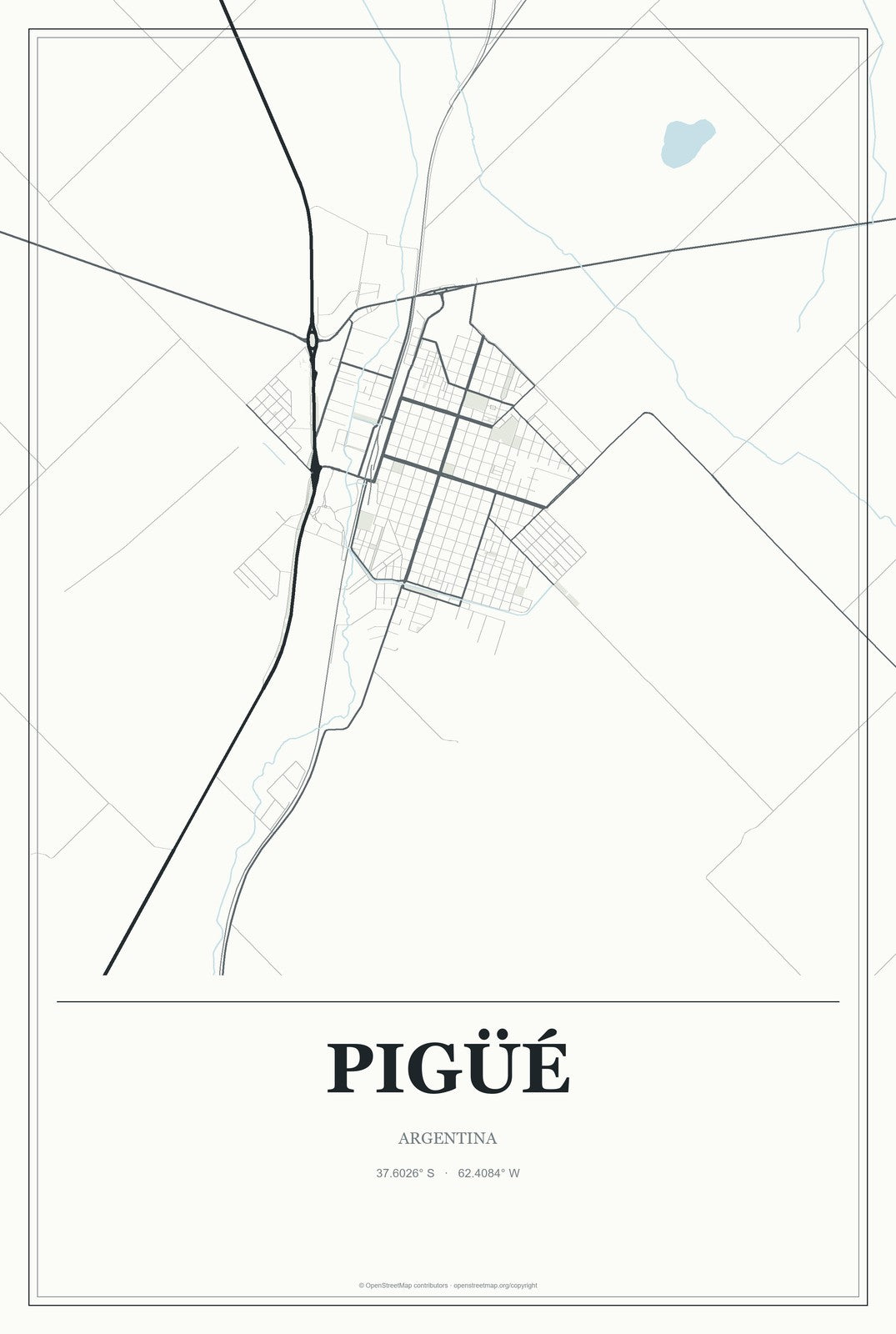 Pigüé, Argentina City Map Aluminum Sign in Gallery Air style