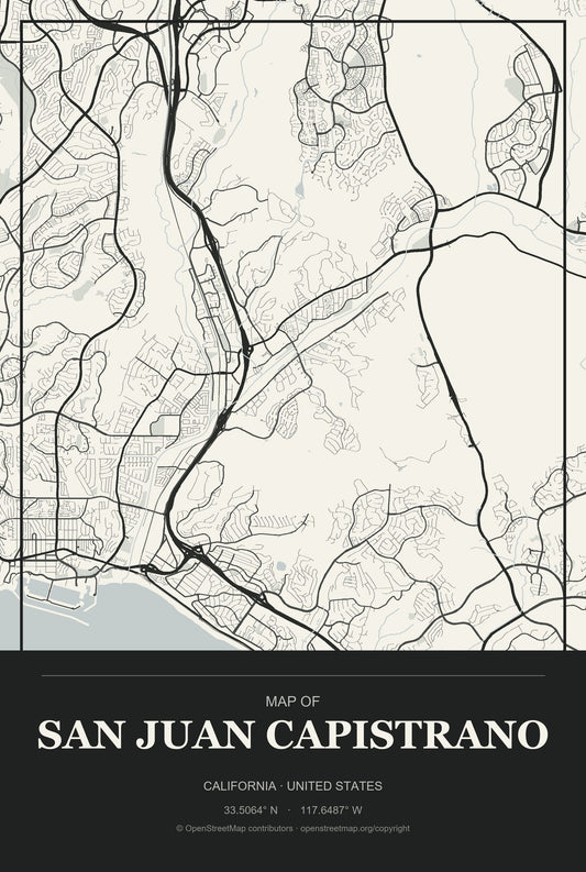 San Juan Capistrano, California City Map Aluminum Sign in Museum Plaque style