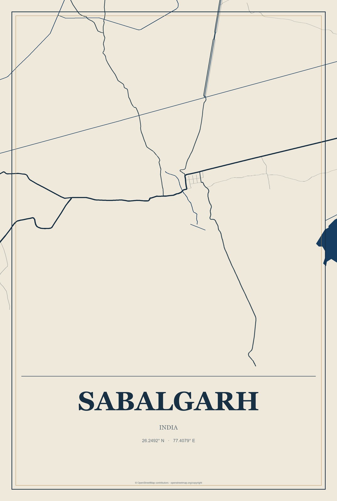 Sabalgarh, India City Map Aluminum Sign in Coastal Cutout style