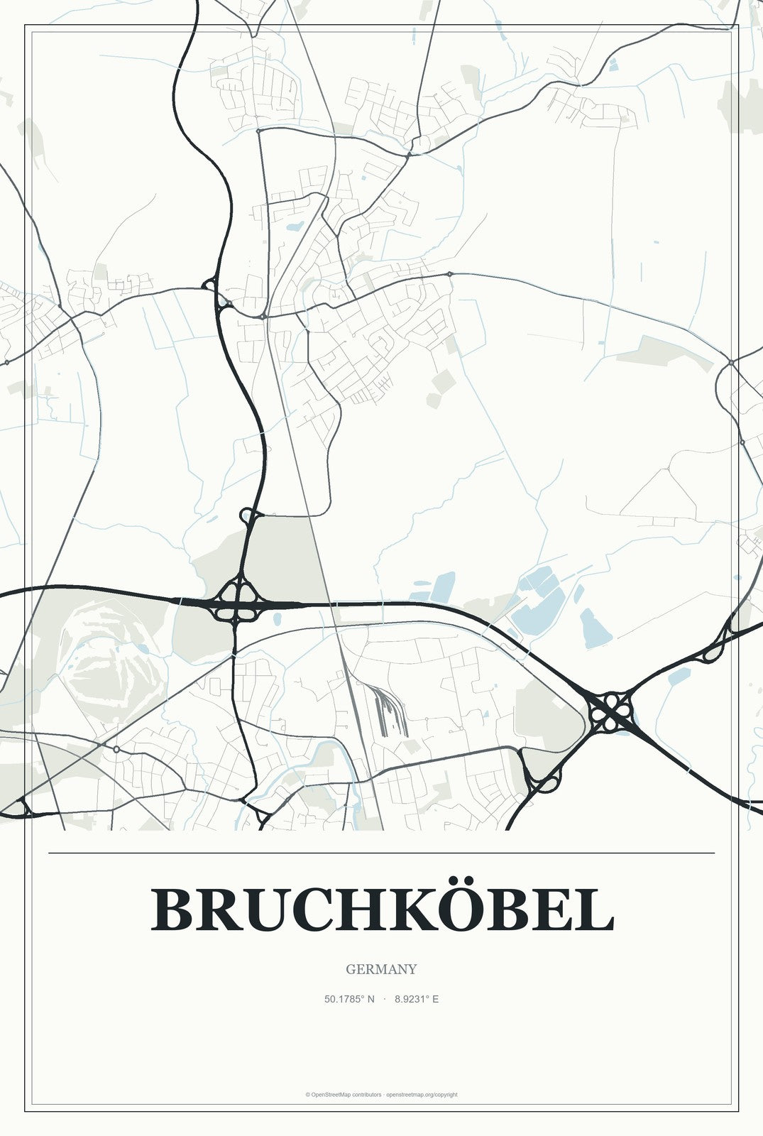 Bruchköbel, Germany City Map Aluminum Sign in Gallery Air style