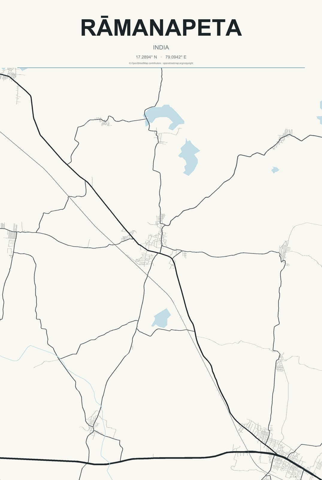Rāmanapeta, India City Map Aluminum Sign in Headline Atlas style