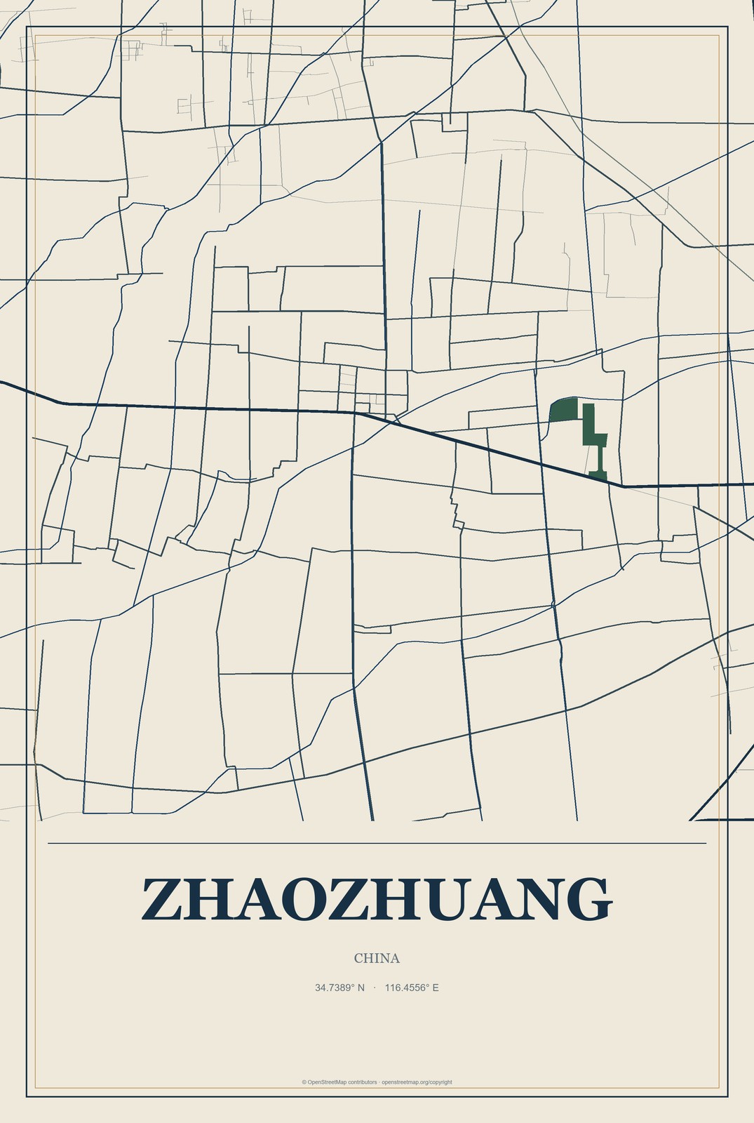 Zhaozhuang, China City Map Aluminum Sign in Coastal Cutout style