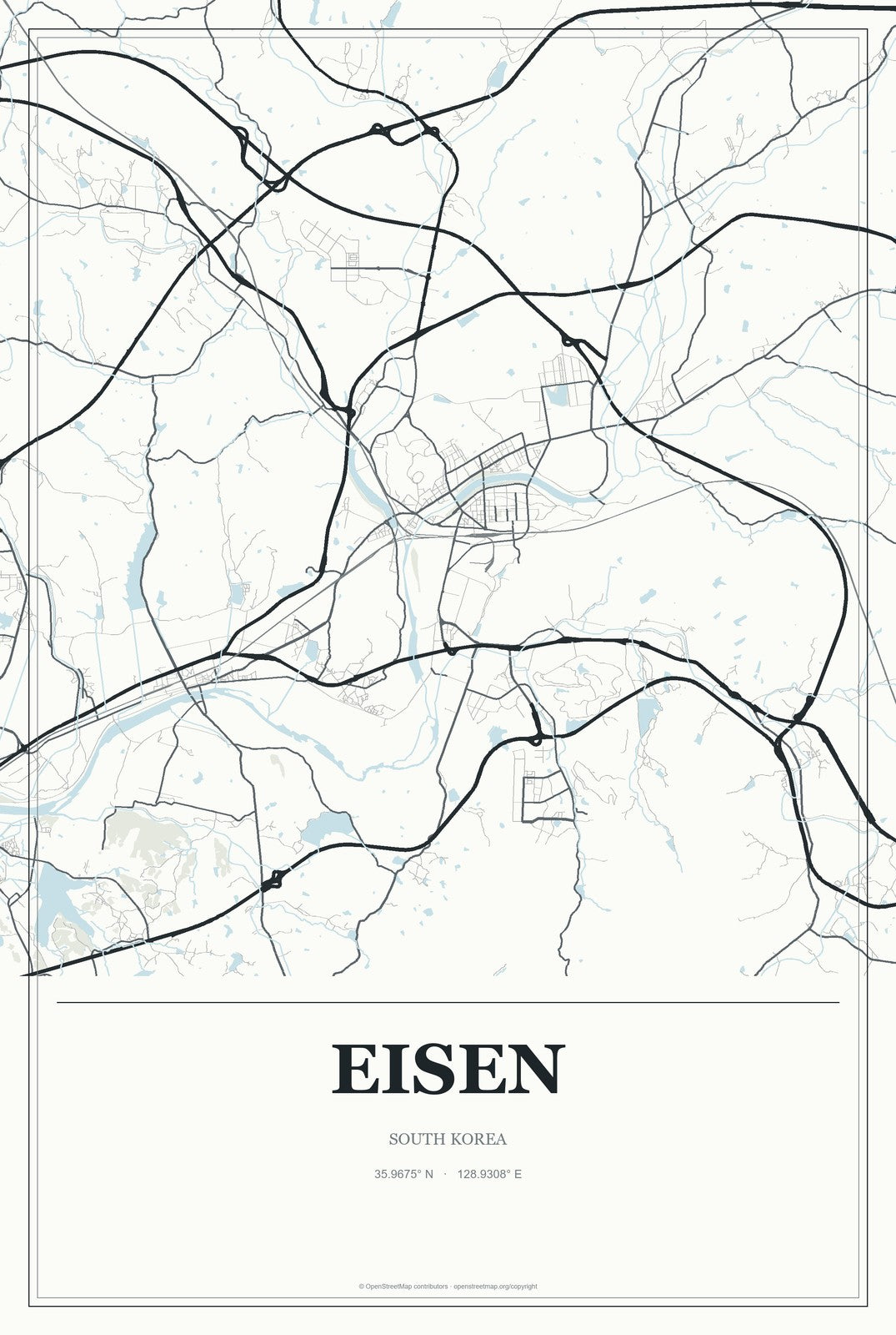 Eisen, South Korea City Map Aluminum Sign in Gallery Air style