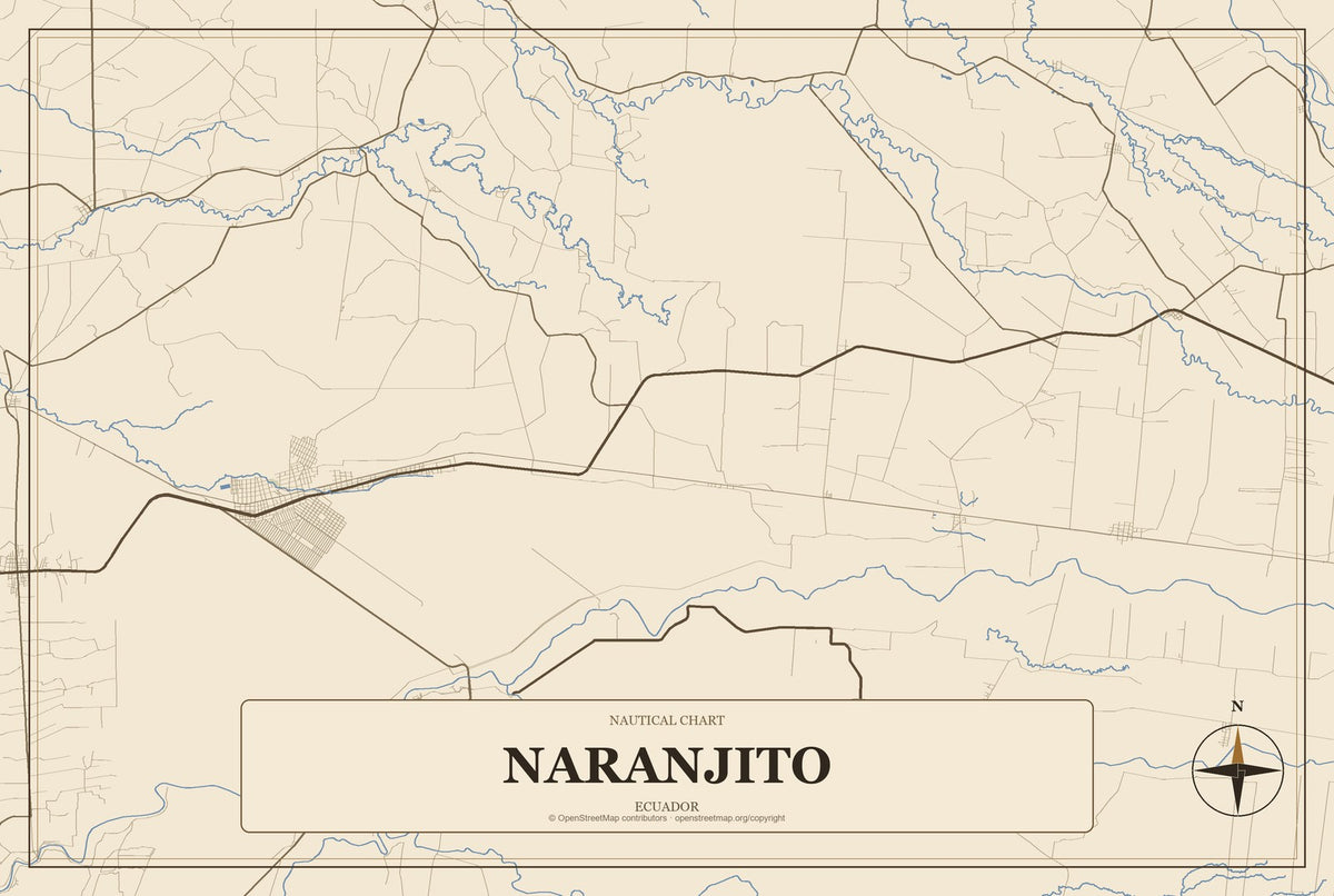 Naranjito, Ecuador City Map Aluminum Sign in Heritage Nautical style