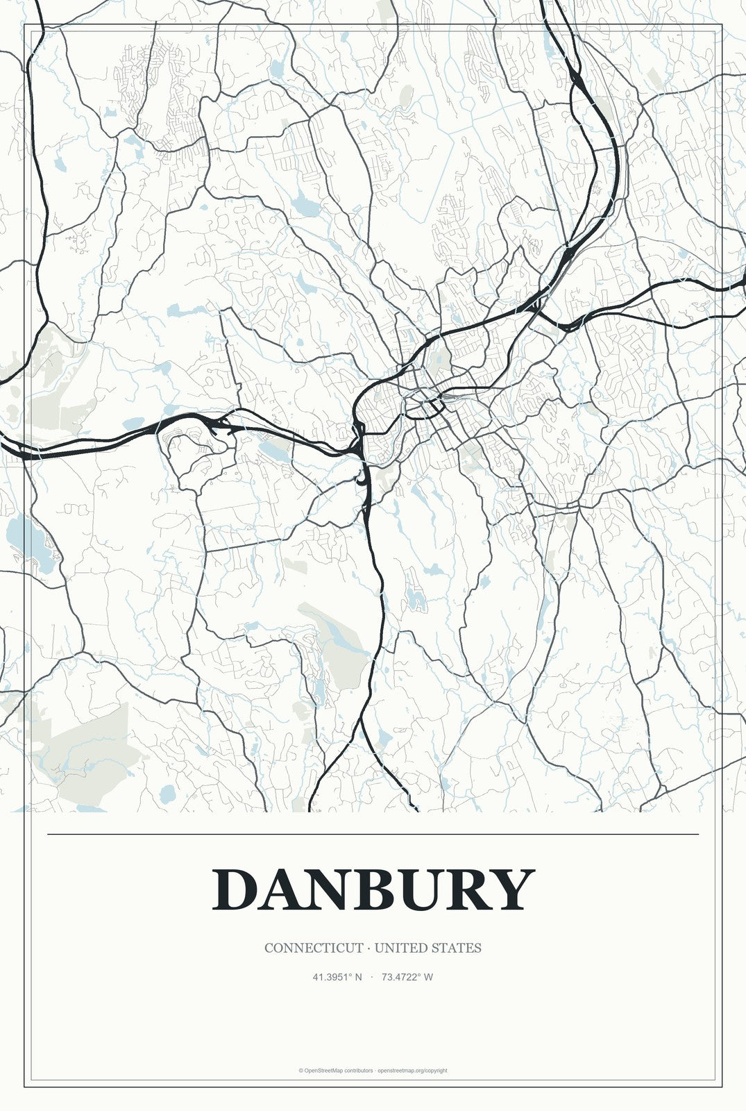 Danbury, Connecticut City Map Aluminum Sign in Gallery Air style
