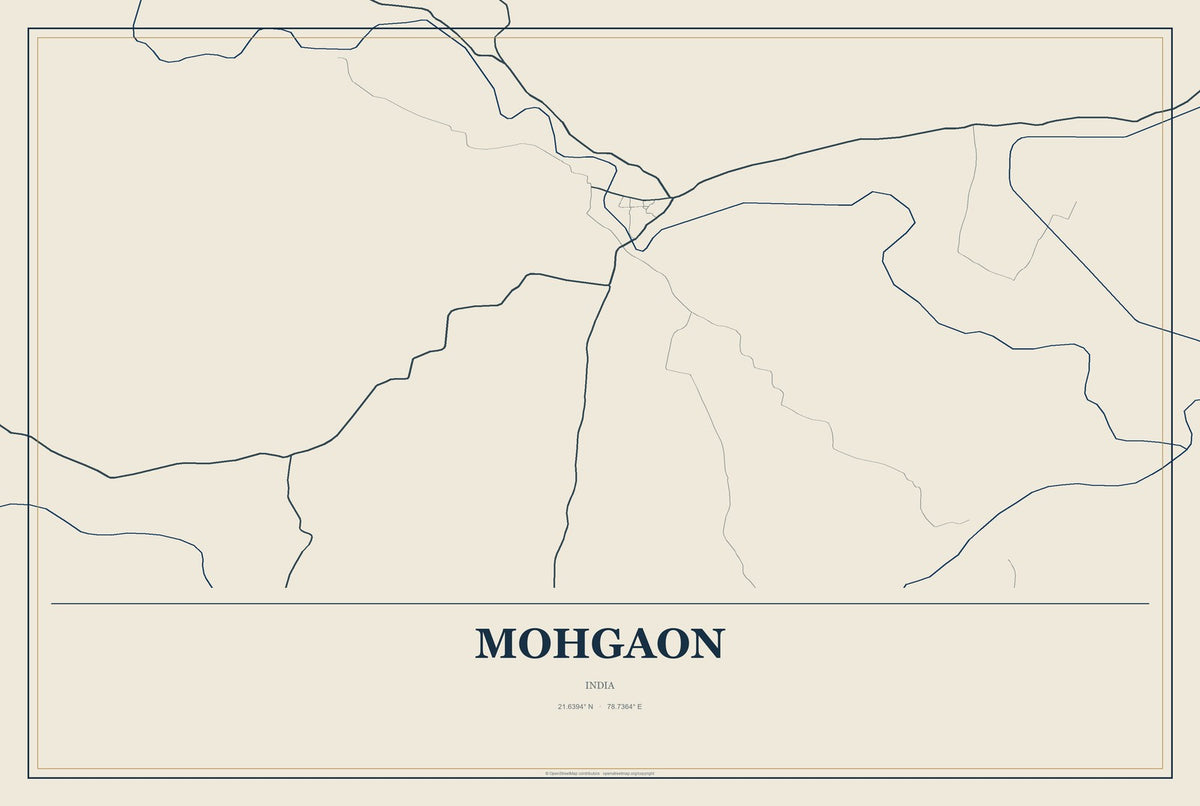 Mohgaon, India City Map Aluminum Sign in Coastal Cutout style