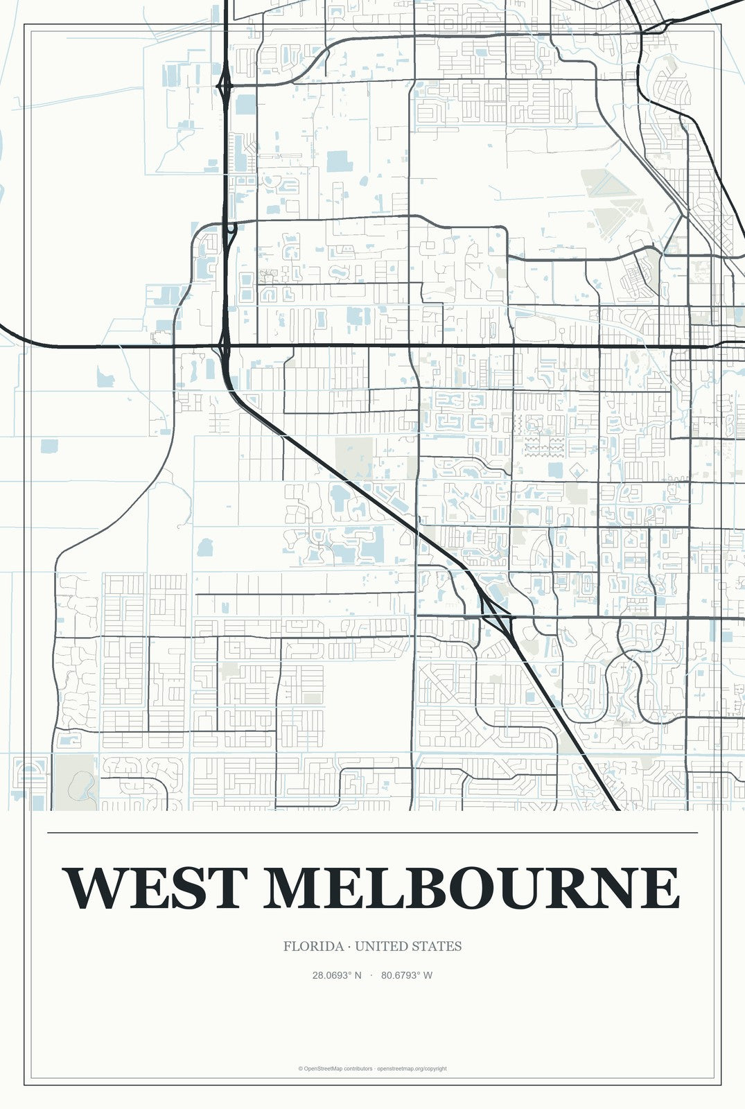 West Melbourne, Florida City Map Aluminum Sign in Gallery Air style