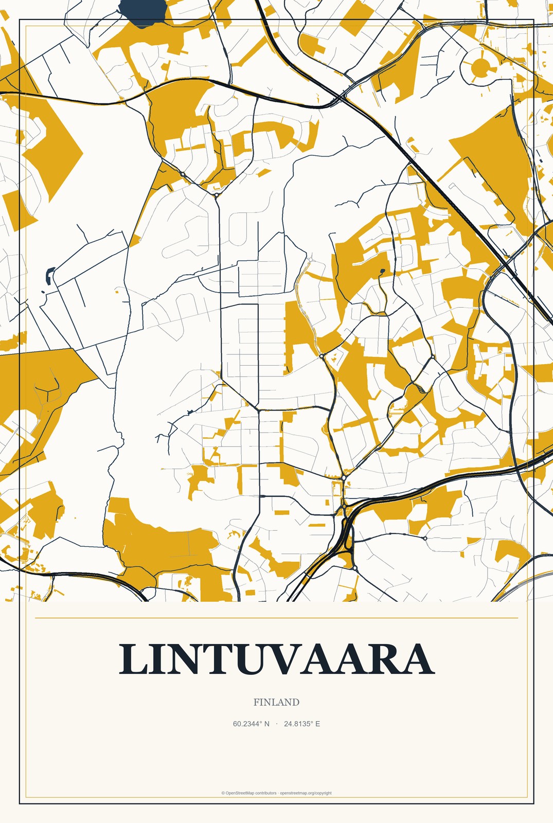 Lintuvaara, Finland City Map Aluminum Sign in Citrine Modern style