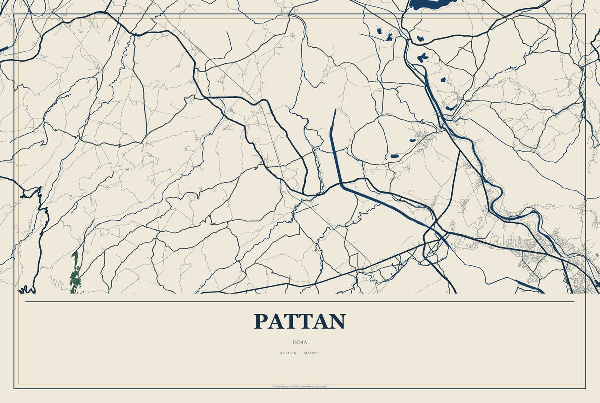 Pattan, India City Map Aluminum Sign in Coastal Cutout style