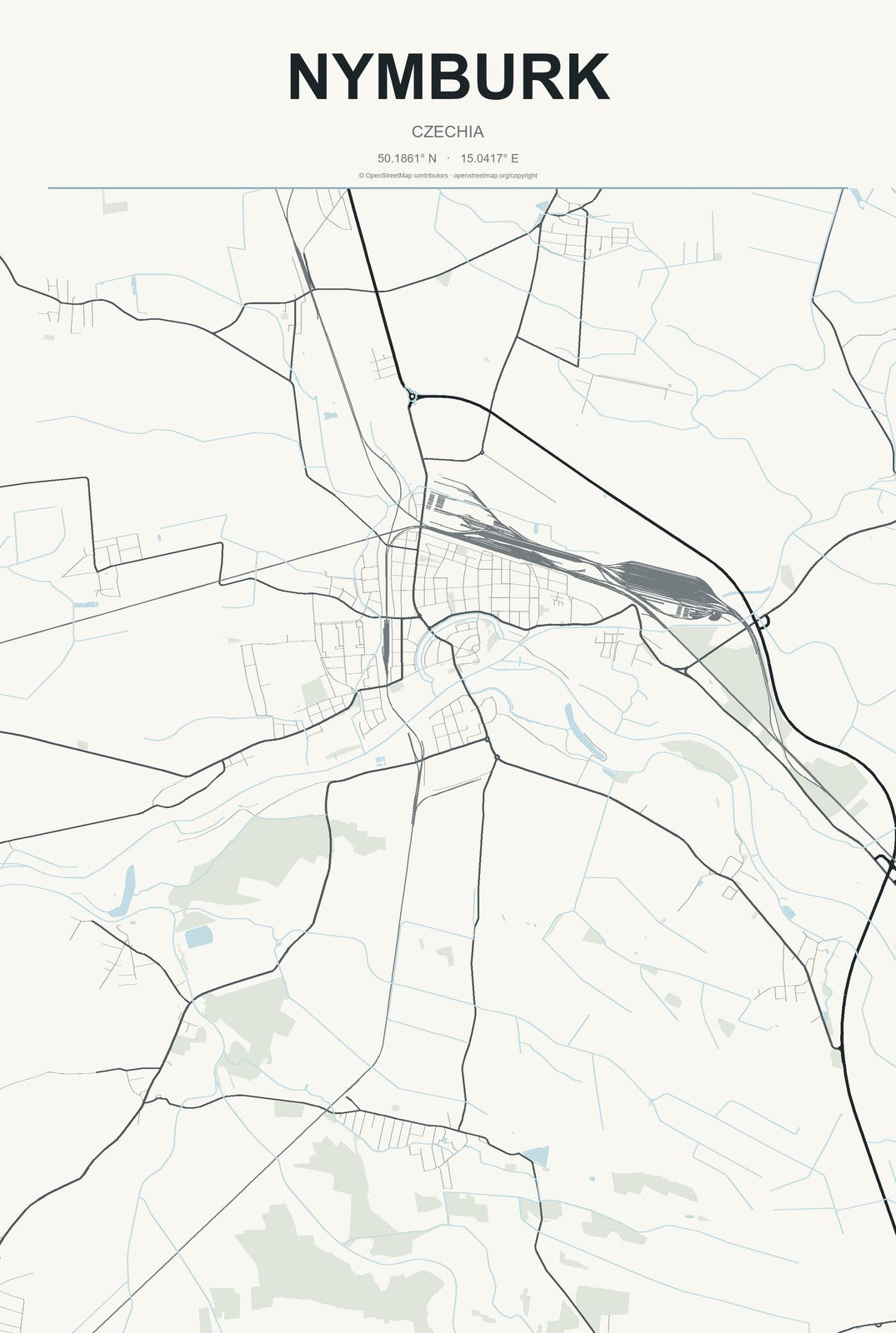 Nymburk, Czechia City Map Aluminum Sign in Headline Atlas style