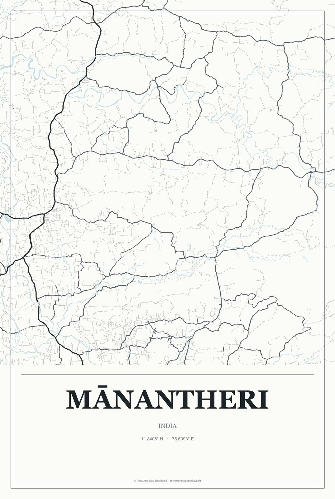 Mānantheri, India City Map Aluminum Sign in Gallery Air style