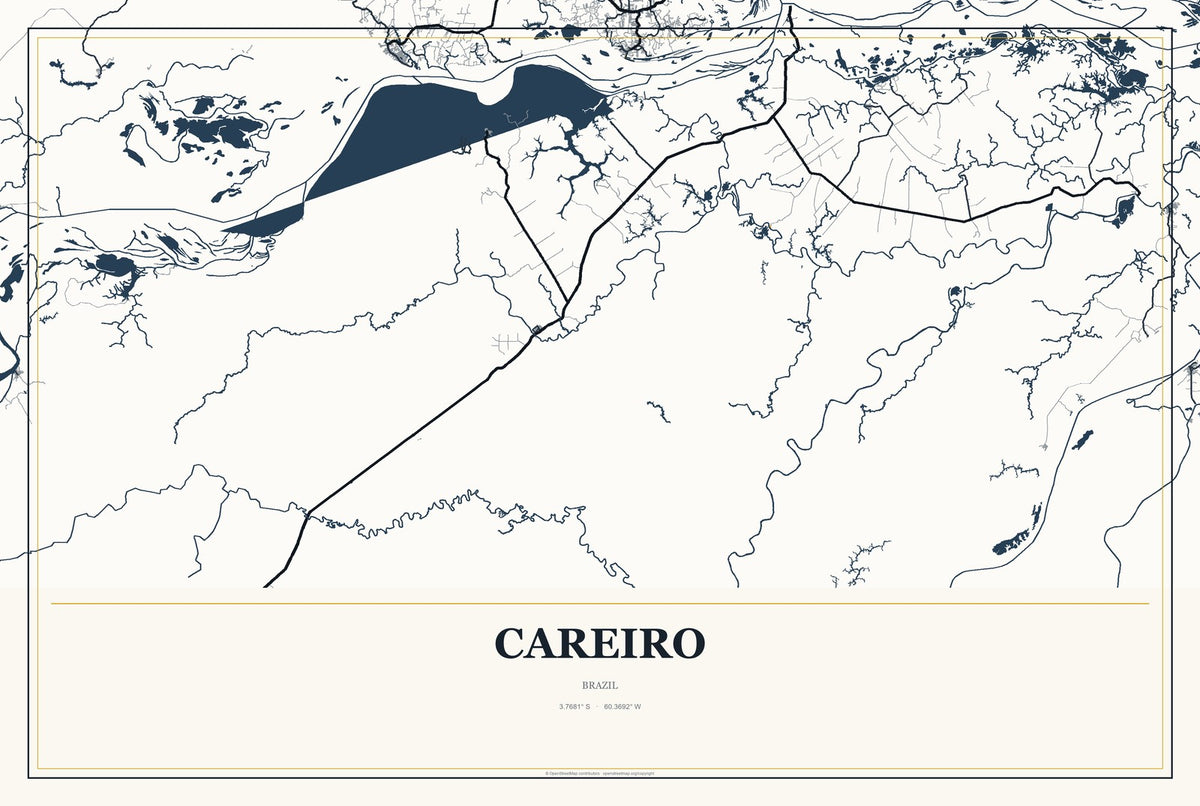 Careiro, Brazil City Map Aluminum Sign in Citrine Modern style