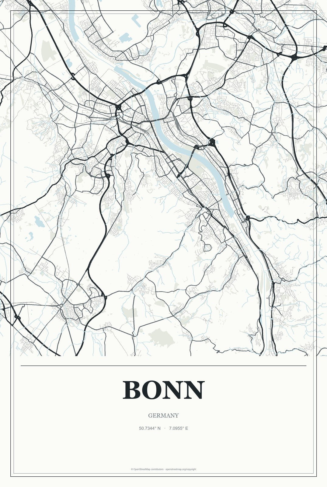 Bonn, Germany City Map Aluminum Sign in Gallery Air style