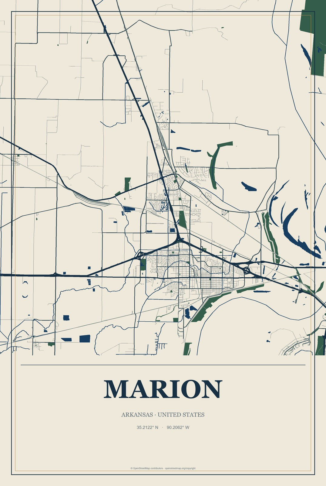 Marion, Arkansas City Map Aluminum Sign in Coastal Cutout style