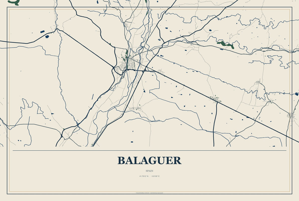 Balaguer, Spain City Map Aluminum Sign in Coastal Cutout style