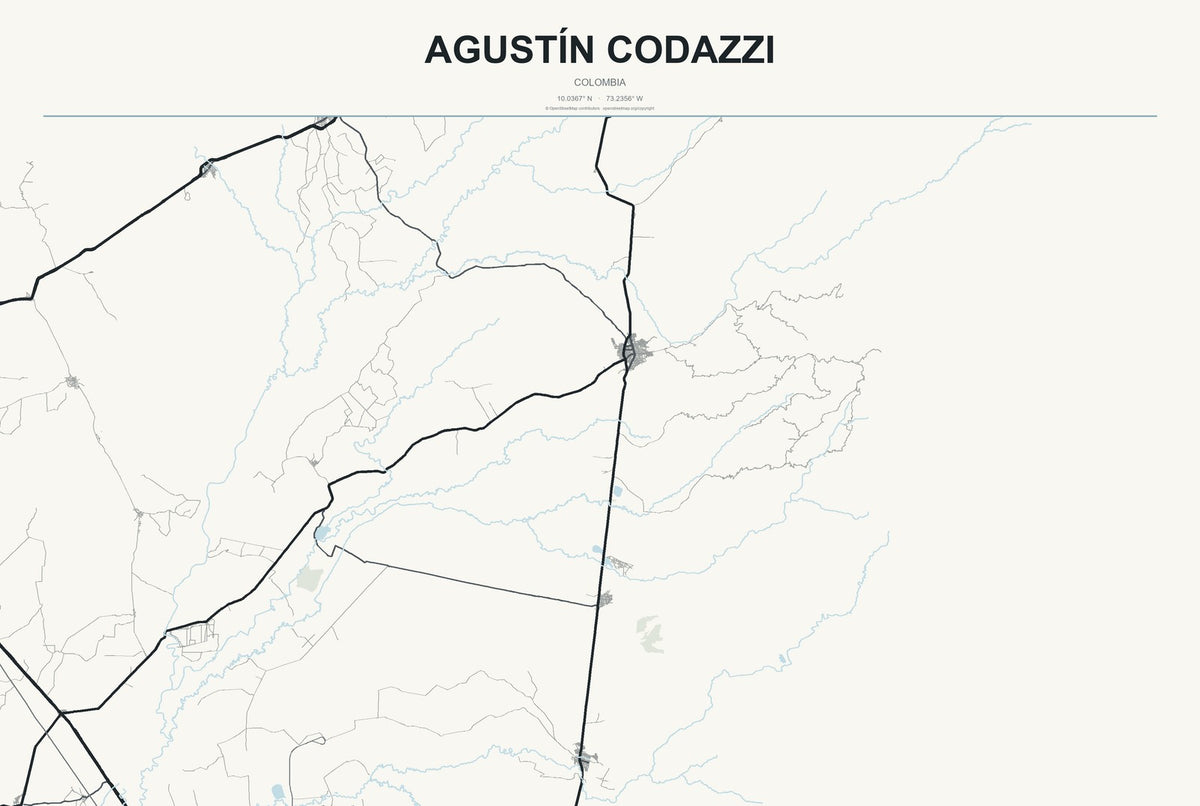 Agustín Codazzi, Colombia City Map Aluminum Sign in Headline Atlas style