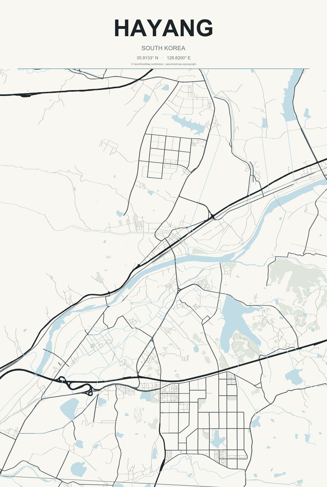 Hayang, South Korea City Map Aluminum Sign in Headline Atlas style