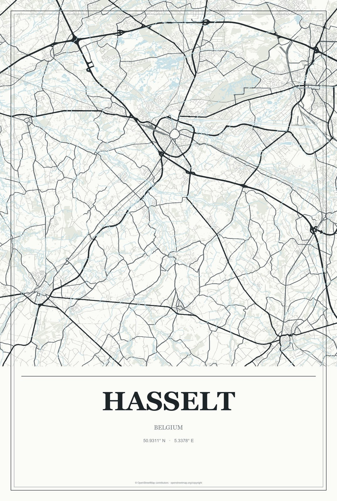 Hasselt, Belgium City Map Aluminum Sign in Gallery Air style