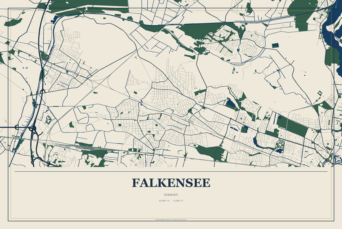 Falkensee, Germany City Map Aluminum Sign in Coastal Cutout style
