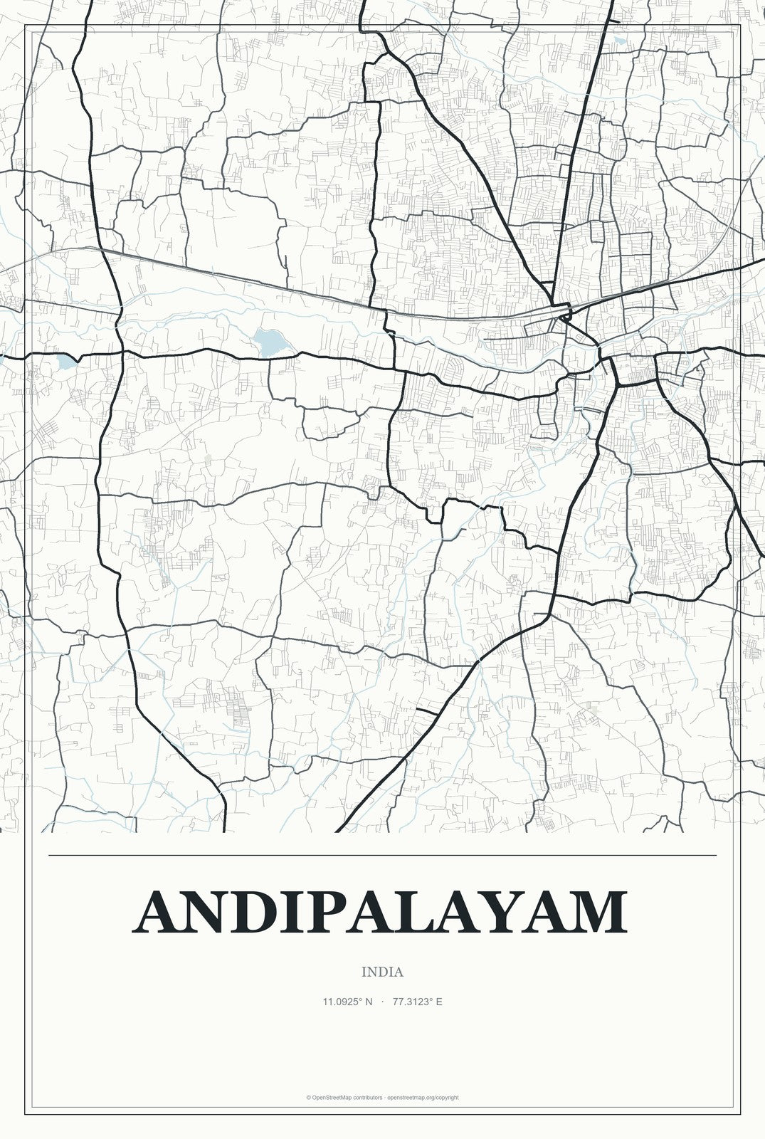 Andipalayam, India City Map Aluminum Sign in Gallery Air style