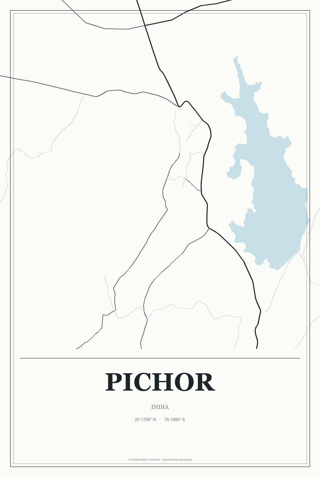Pichor, India City Map Aluminum Sign in Gallery Air style