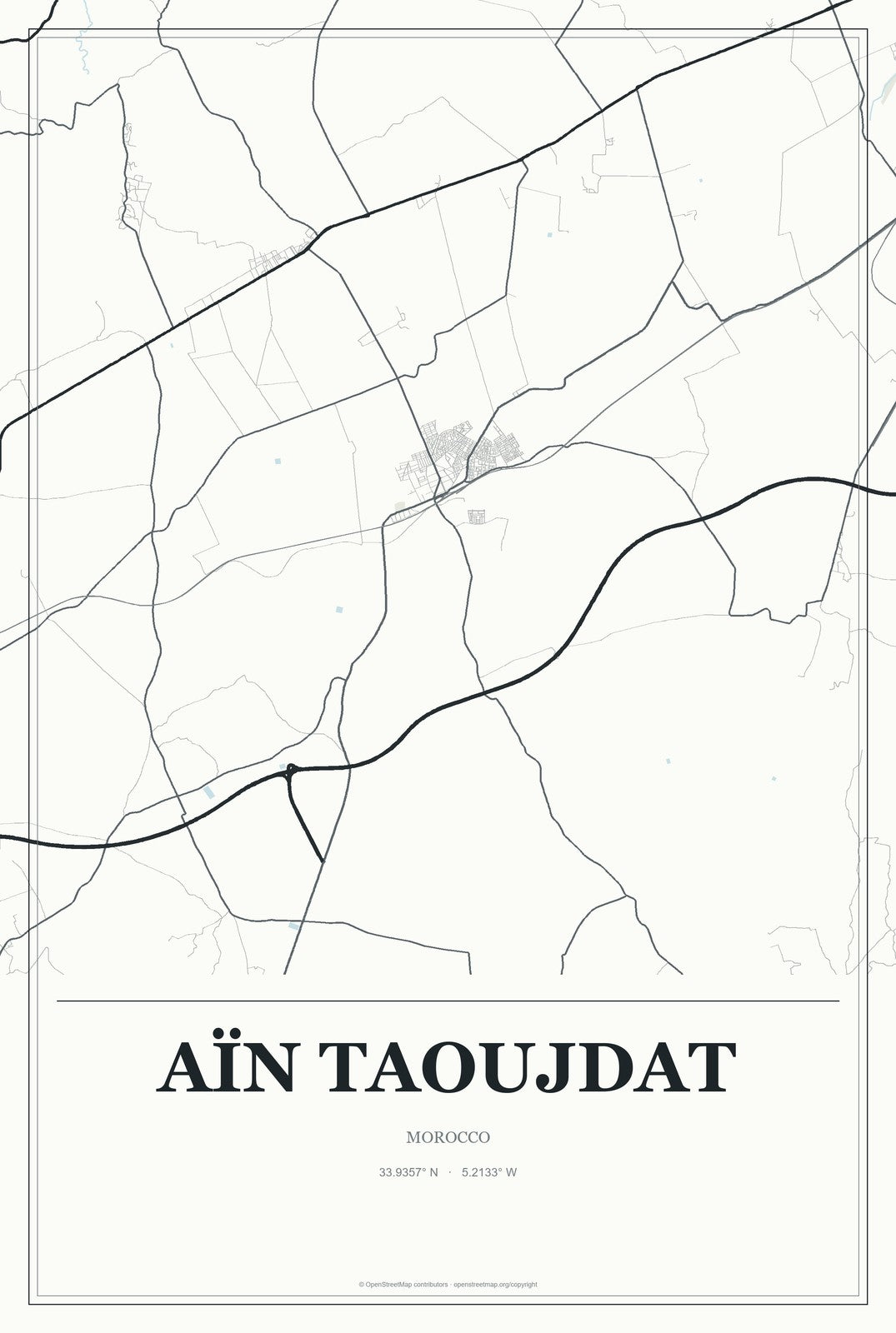 Aïn Taoujdat, Morocco City Map Aluminum Sign in Gallery Air style