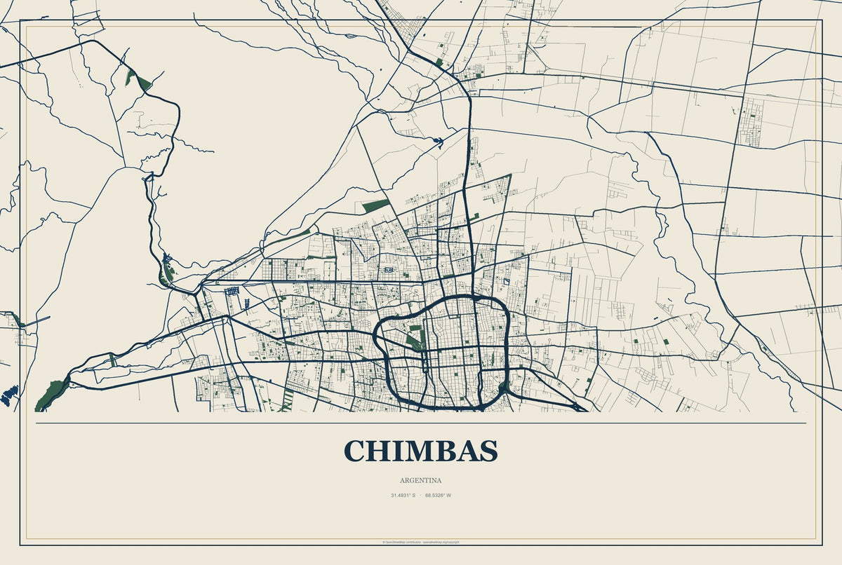Chimbas, Argentina City Map Aluminum Sign in Coastal Cutout style