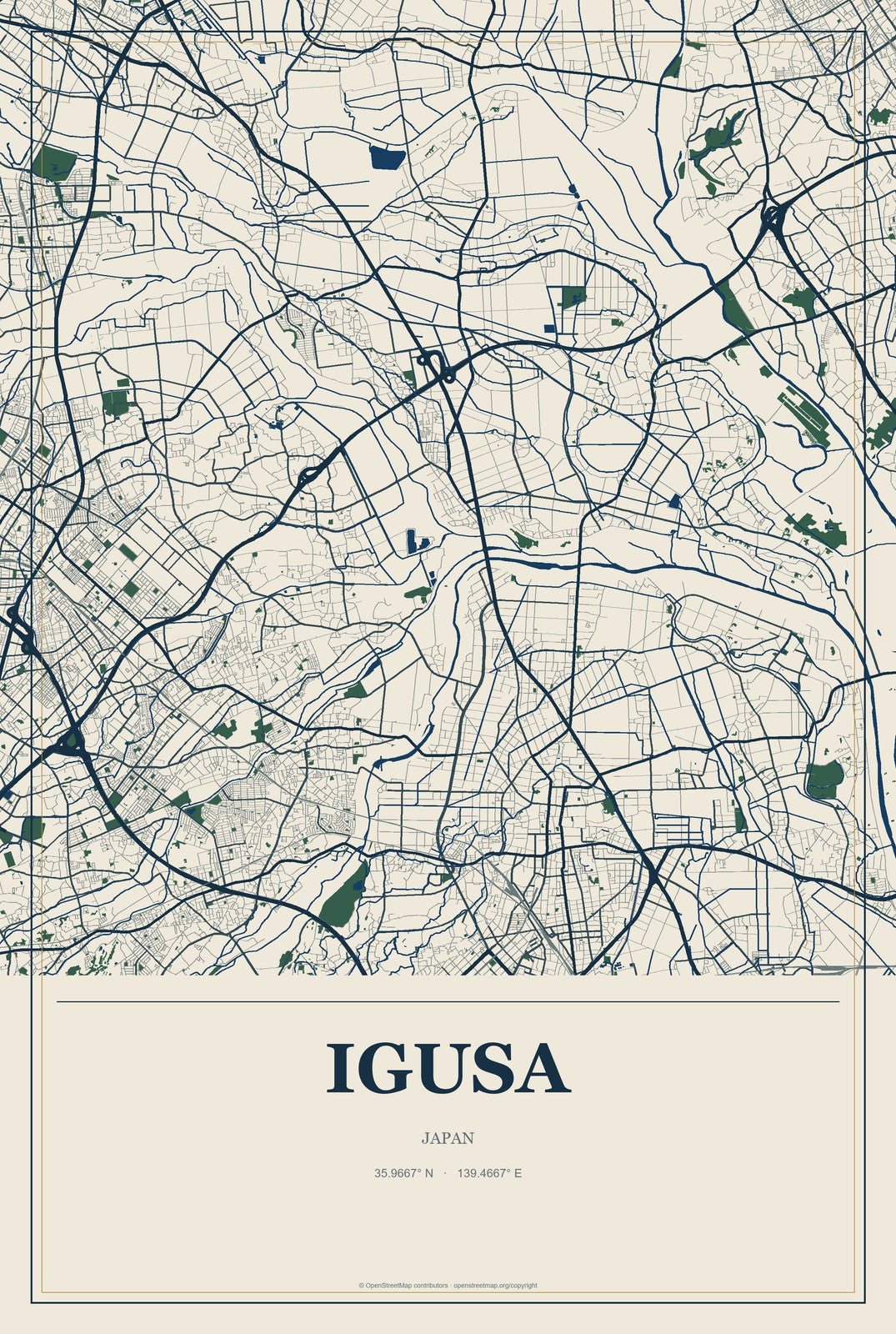 Igusa, Japan City Map Aluminum Sign in Coastal Cutout style