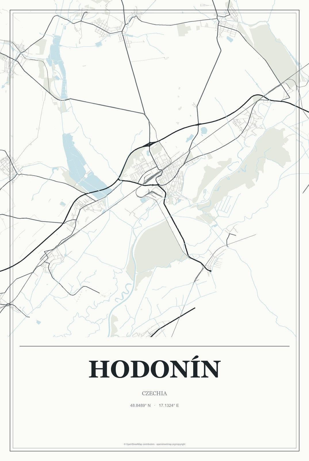 Hodonín, Czechia City Map Aluminum Sign in Gallery Air style