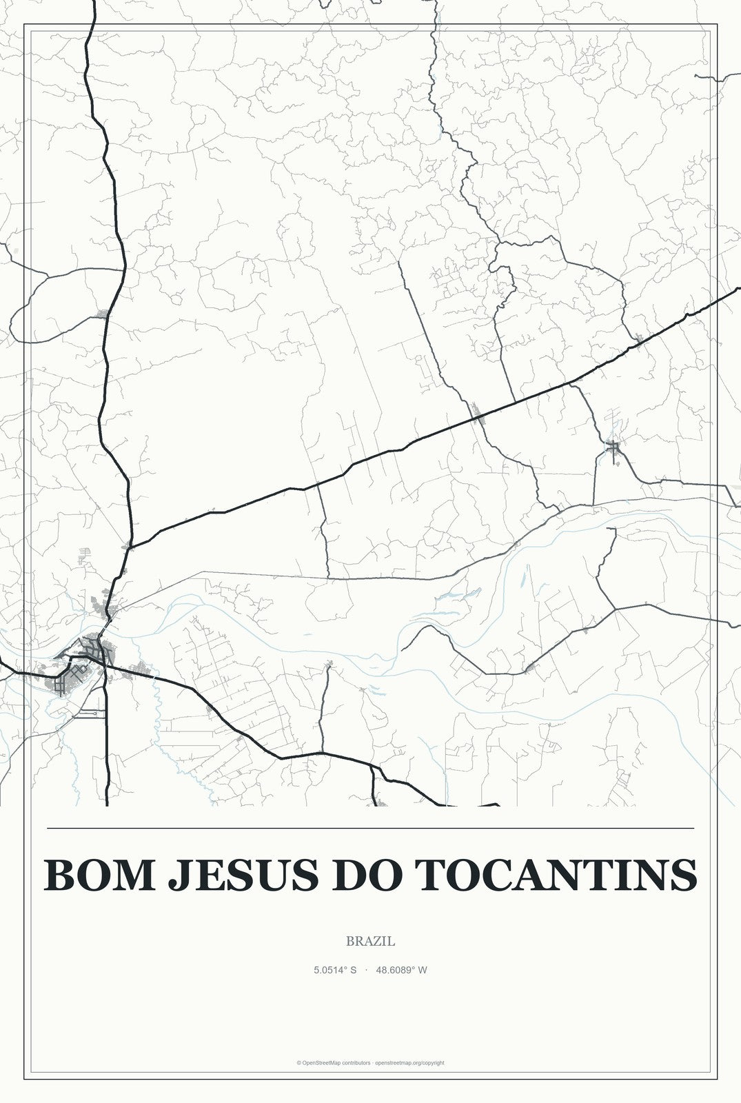 Bom Jesus do Tocantins, Brazil City Map Aluminum Sign in Gallery Air style