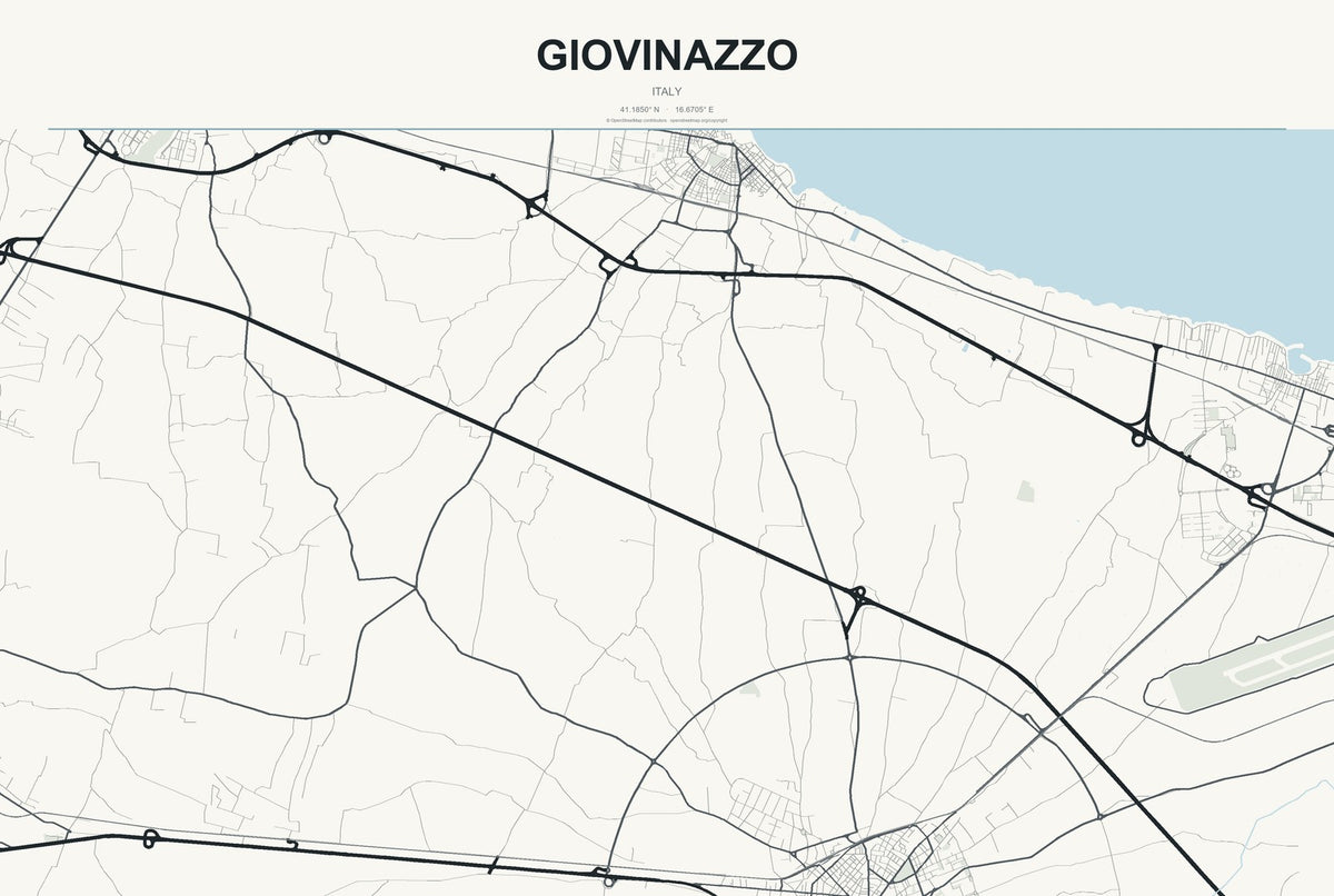 Giovinazzo, Italy City Map Aluminum Sign in Headline Atlas style