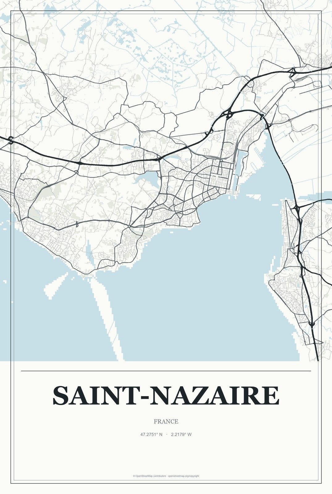 Saint-Nazaire, France City Map Aluminum Sign in Gallery Air style