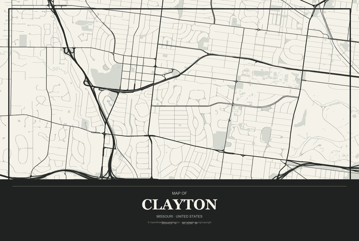 Clayton, Missouri City Map Aluminum Sign in Museum Plaque style