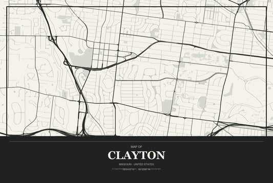 Clayton, Missouri City Map Aluminum Sign in Museum Plaque style