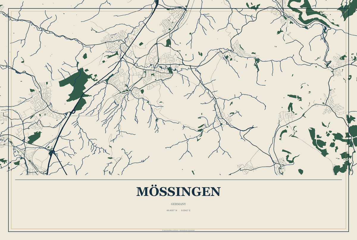 Mössingen, Germany City Map Aluminum Sign in Coastal Cutout style