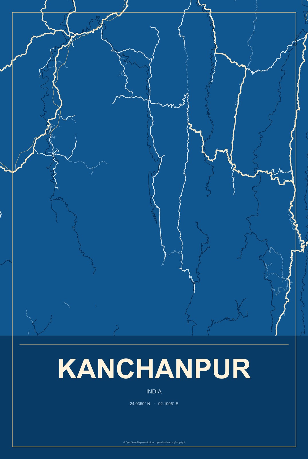 Kanchanpur, India City Map Aluminum Sign in Harbor Cobalt style